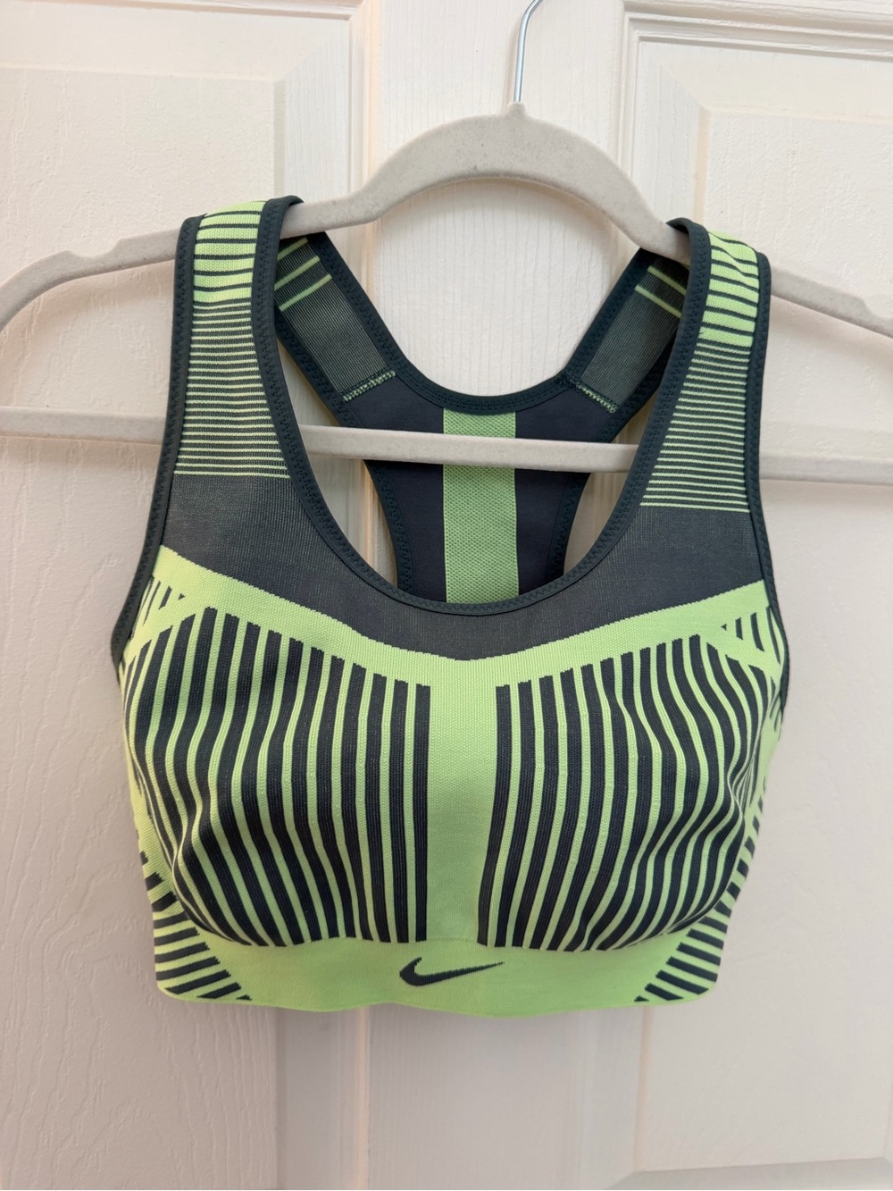 Nike Neon Lime and Dark Grey Striped Performance Sports Bra